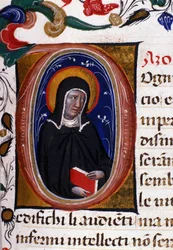 Darstellung der Heiligen Klara von Assisi (ca. 1192-1253), Gründerin des Klarissenordens. Miniatur aus einem Manuskript des 15. Jahrhunderts
