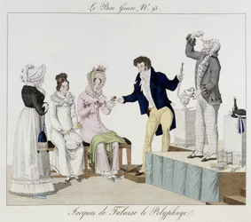 Saltimbanque: Jacques de Falaise der Polyphage (er verschluckt alles, lebende Tiere...) - in "Le bon genre", Anfang des 19. Jahrhunderts