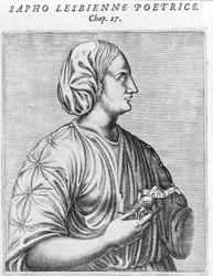 Sappho, Dichterin und Lesbe. Gravur aus dem 18. Jahrhundert.