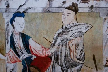 Szenen des Alltagslebens in China, Detail der chinesischen Tapete, chinesisches Kabinett, Jagdresidenz, von Filippo Juvarra (1678-1736), Stupinigi, Piemont, Italien