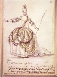 Szenografie: Kostümzeichnung für die Pastorale „Zais“ von Jean-Philippe Rameau (1683-1764) 1761. Aquarell