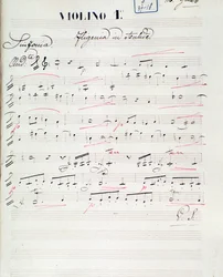 Notenseite für die erste Violine von Iphigenie en Aulide, Oper von C. W. Gluck, ca. 1774
