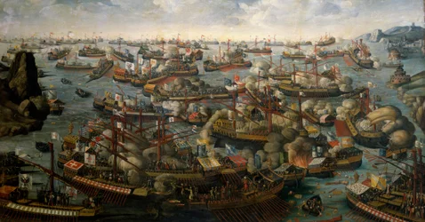 Die Schlacht von Lepanto, 7. Oktober 1571, spätes 16. Jahrhundert