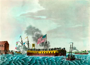 Die Dampffregatte Fulton „Manövrieren im Hafen von New York“