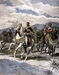 Der König von Äthiopien Menelik II (1844 - 1913). Illustration der italienischen Presse.