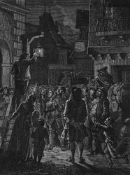 Die Bürger von Paris betrachten die ersten Kerzenlampen. In „Album de la Science“, Éditions Jouvet