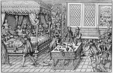 Der Tod von Heinrich II. (1519-1559), König von Frankreich, im Palais des Tournelles in Paris, 30. Juni
