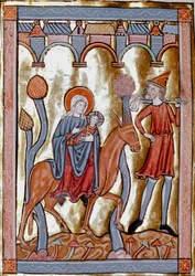 Die Flucht nach Ägypten Miniatur aus „Liber Psalmorum Cum Calendario“ oder „Psalter für den Gebrauch von Paris“ (Ms Leber 6) 13. Jahrhundert. Rouen, Bibliothek
