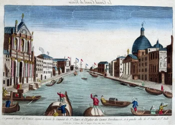 Der große Kanal von Venedig. Rechts: das Kloster Santa Claire und die Kirche der Karmeliten. Links: Kirche von St. Simon und St. Jude.