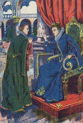 Die Prinzessin wird ihre Patin konsultieren. Anonyme Illustration zu „Eselshaut“ von Charles Perrault