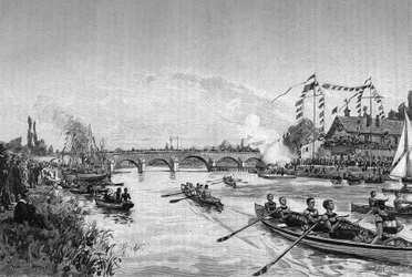 Die Schulregatten von Joinville-le-Pont, Ile de France. Gravur in „Le Journal de la jeunesse“