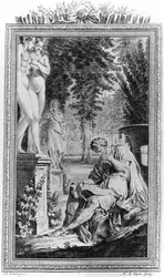 Titus Lucretius Carus (Lukrez) römischer Philosoph und Dichter in „De Rerum natura“, Gravur aus dem 18. Jahrhundert.