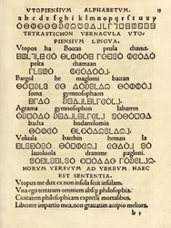 Utopiensium Alphabetum (Utopisches Alphabet) aus der dritten Ausgabe von 
