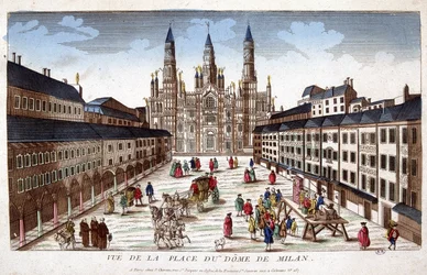 Ansicht des Domplatzes in Mailand. Frühes 18. Jahrhundert