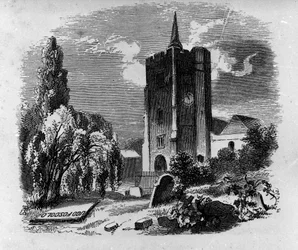 Ansicht des Grabes des italienischen Dichters und Dramatikers Ugo Foscolo (1778-1827) auf dem Friedhof von Chiswick in London. Gravur aus dem 19. Jahrhundert