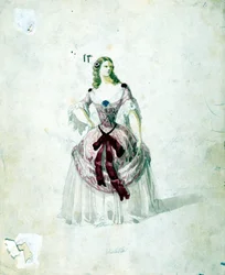 Violetta-Kostüm für die Oper „La Traviata“ von Giuseppe Verdi an der Scala 1855.