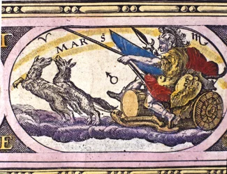 Darstellung des Gottes Mars. Gravur aus dem 17. Jahrhundert