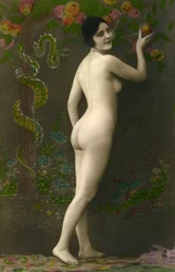 Kitsch-Postkarte: Eva der "Belle Epoque" (ca. 1920)