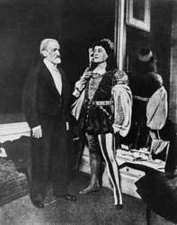Giuseppe Verdi und Victor Maurel als Jago im Februar 1887 an der Mailänder Scala nach der Premiere von Otello.