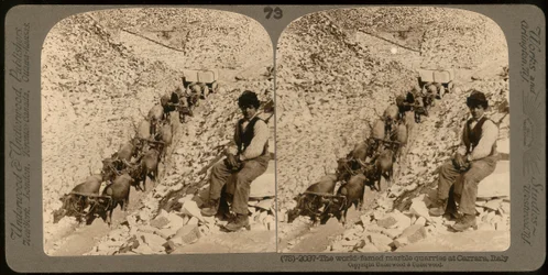 Porträt eines Jungen in den berühmten Marmorbrüchen von Carrara; Stereoskopische Fotografie
