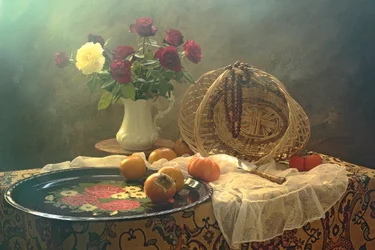 Vintage Rose und Frucht Stillleben
