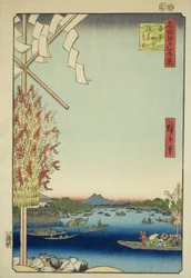 Asakusa-Fluss, Große Uferpromenade, Miyato-Fluss (Asakusagawa Okawabata Miyatogawa), aus der Serie "Hundert berühmte Ansichten von Edo (Meisho Edo hyakkei)"