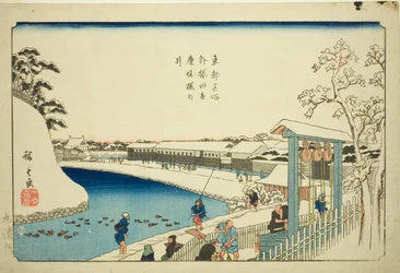 Kirschbrunnen am Benkei-Graben außerhalb von Sakurada (Soto Sakurada Benkeibori sakura no i), aus der Serie "Berühmte Orte in der östlichen Hauptstadt (Toto meisho)"