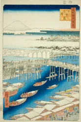 Klares Wetter nach Schnee an der Nihon-Brücke (Nihonbashi yukibare), aus der Serie "Hundert berühmte Ansichten von Edo (Meisho Edo hyakkei)"