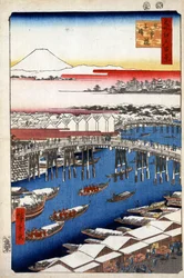 Aufklarendes Wetter nach Schnee an der Nihon-Brücke, Hundert berühmte Ansichten von Edo, 1856-1858