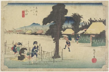 Trocknen von Kürbisspänen, Minakuchi, ca. 1833