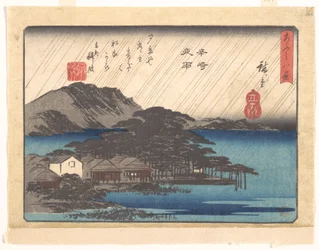 Abendregen bei Karasaki, aus der Serie Acht Ansichten von Ōmi (Ōmi hakkei)