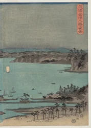 Abendansicht der acht berühmten Orte in der Nähe von Kanazawa bei Vollmond in der Provinz Musashi