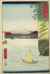 Honmoku in der Provinz Musashi (Musashi Honmoku no hana), aus der Serie "Sechsunddreißig Ansichten des Berges Fuji (Fuji sanjurokkei)"