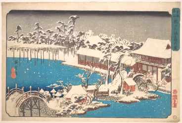 Schnee im Bezirk des Kameido Tenmangu