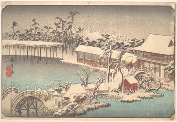 Schnee im Bezirk des Kameido-Tenmangū-Schreins