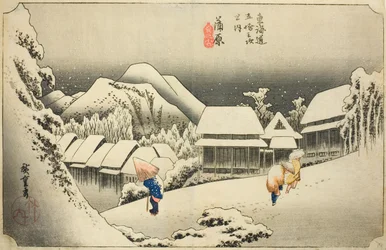 Kanbara: Abendschnee, aus der Serie Dreiundfünfzig Stationen des Tokaido, auch bekannt als der Hoeido Tokaido