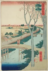 Koume-Damm (Koumezutsumi), Nr.104 aus der Serie "Hundert berühmte Ansichten von Edo (Meisho Edo hyakkei)"