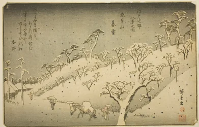 Verweilender Schnee in Asukayama, aus der Serie "Acht Ansichten in der Umgebung von Edo"