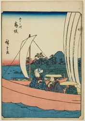 Maisaka, aus der Serie "Dreiundfünfzig Stationen [des Tokaido] (Gojusan tsugi)," auch bekannt als der Figuren-Tokaido (Jinbutsu Tokaido)