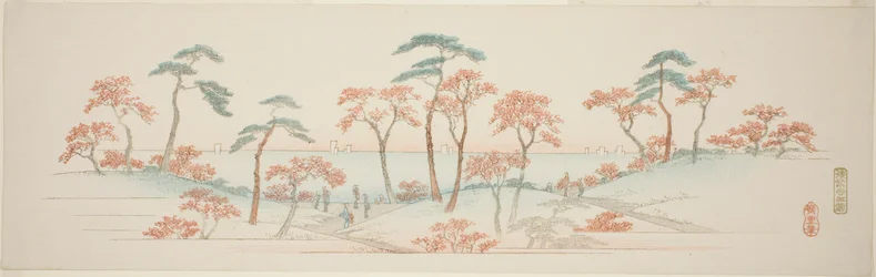 Ahornbäume am Kaianji-Tempel (Kaianji koyo), aus einer unbetitelten Serie berühmter Ansichten der Vororte von Edo