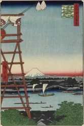 Motoyanagi-Brücke und Eko_in-Tempel in Ryo_goku, Mai 1857