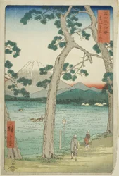 Berg Fuji von links auf der Tokaido gesehen (Tokaido hidari Fuji), aus der Serie "Sechsunddreißig Ansichten des Berges Fuji (Fuji sanjurokkei)"