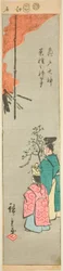 Opfergabe von Raps am Kameido Tenjin-Schrein, Abschnitt eines Blattes aus der Serie "Ausschnitte berühmter Orte in Edo"