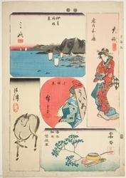 Oiso, Odawara, Hakone, Mishima und Numazu, Nr. 3 aus der Serie "Ausschnitte von Bildern des Tokaido (Tokaido harimaze zue)"