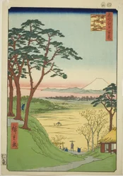 Teestube des alten Mannes, Meguro (Meguro Jijigachaya), aus der Serie "Hundert berühmte Ansichten von Edo (Meisho Edo hyakkei)"