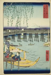Ryogoku-Brücke in der östlichen Hauptstadt (Toto Ryogoku), aus der Serie "Sechsunddreißig Ansichten des Berges Fuji (Fuji sanjurokkei)"