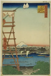 Ryogoku Ekoin und Moto-Yanagi-Brücke, aus der Serie "Hundert berühmte Ansichten von Edo"