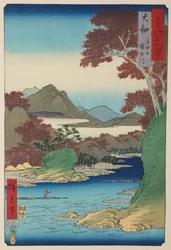 Rzeka Tatsuta und Hügel in der Provinz Yamato, Tafel 2 aus der Serie: Ansichten berühmter Orte in sechzig und einigen Provinzen
