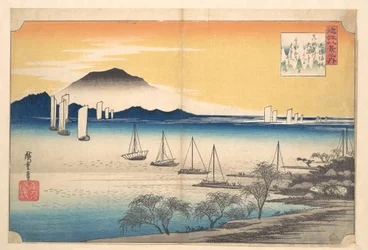 Nach Yabase zurückkehrende Segelboote, Biwa-See