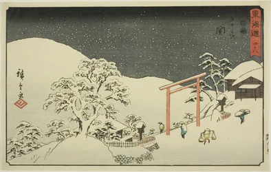 Seki—Nr. 48, aus der Serie "Dreiundfünfzig Stationen des Tokaido (Tokaido gojusan tsugi)", auch bekannt als Reisho Tokaido
